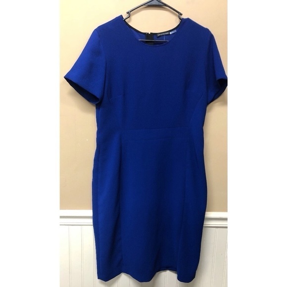 Josie Natori 12 Blue Round High Neck Woven Stretch Sheath Dress - Picture 1 of 5